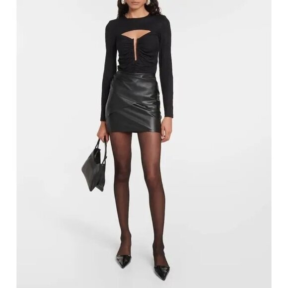 Wolford No. 21 Draped Vegan Leather Mini Skirt in Black